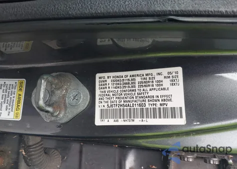 2010 Honda Accord Crosstour Ex-L from USA, damaged, VIN 5J6TF2H54AL011603